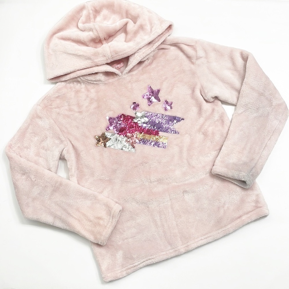 BGBG Girls light pink star sequin fleece hoodie